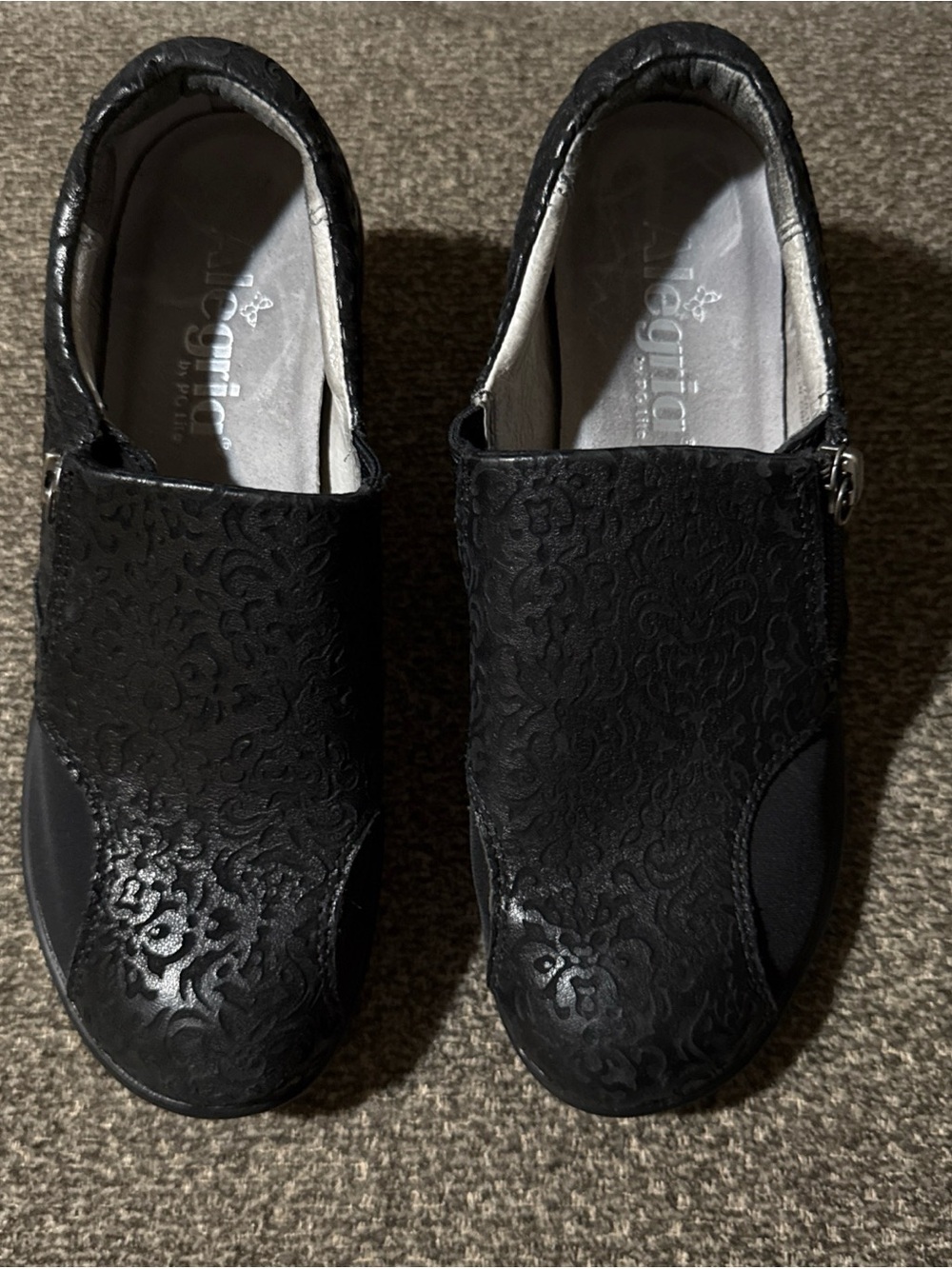 Alegria Black Embossed Slip-On Loafers